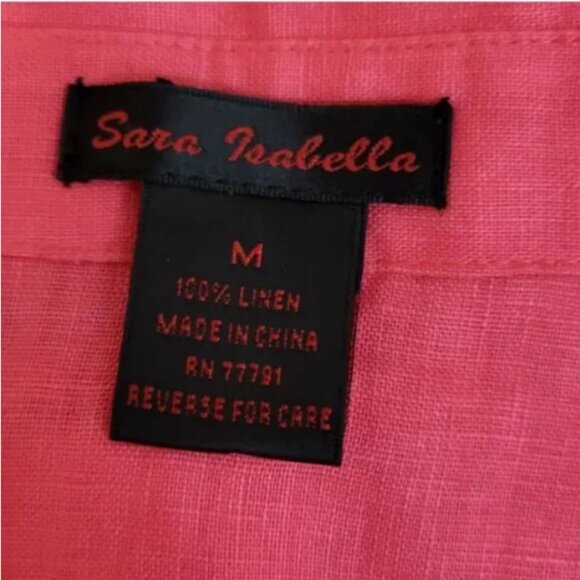 Sara Isabella Pink 100% Linen Button Down Blouse - Picture 2 of 5